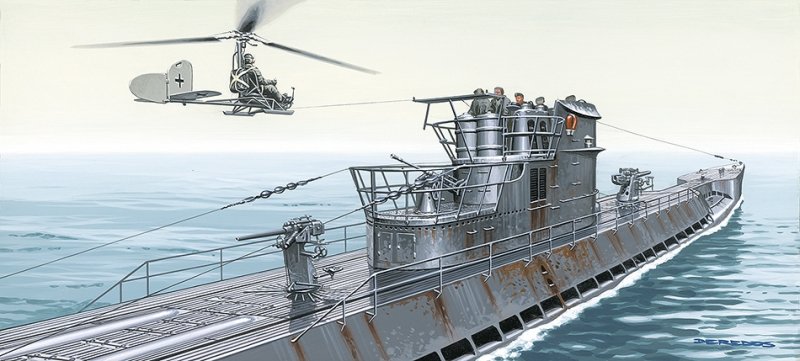 Mirage 40043 1/400 U-875 typ U-IX D2 Turm II + wiatrakowiec Fa-330 Niemiecki Okręt Podwodny
