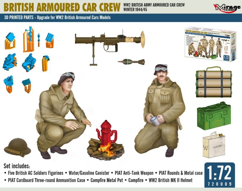 MIRAGE 720009 1:72 WW2 BRITISH ARMY ARMOURED CAR CREW, WINTER 1944/45