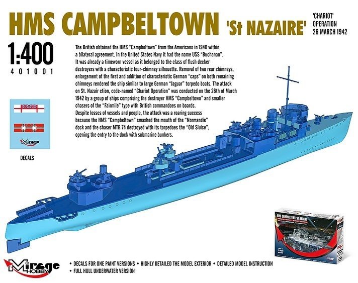 Mirage 400608 1/400 HMS Campbeltown 'ST NAZAIRE', 'CHARIOT' Operation, 26 March 1942