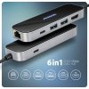 AXAGON HMC-6GLN Hub USB, 2x USB-A, 1x USB-C, 1x HDMI 2.0, 1x RJ45, 100 W PD – srebrny