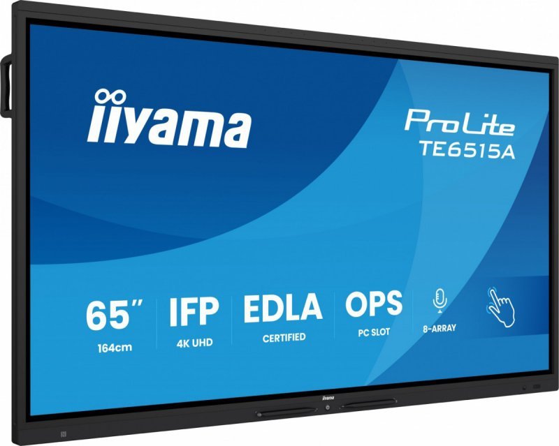 IIYAMA Monitor 65 cali TE6515A-B1AG IPS,4K,40pkt,550cd,DeepContrast-IR+,    HDMI x2,DP,USB-C, 2 x 20W, OPS Slot x1, 5xUSB, 2xRJ45,8-Array,EDLA, WiFi,PiP, iiW