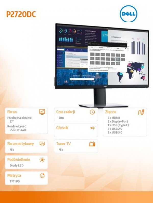 Monitor P2720DC 27cali IPS LED QHD (2560x1440) /16:9/HDMI/DP/USB-C/4xUSB /3Y PPG