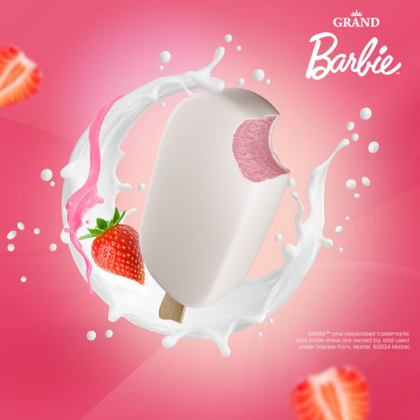 9183 Lody KORAL Grand Barbie patyk  truskawkowe w polewie jogurtowej  20x 90ml NOWOSC!