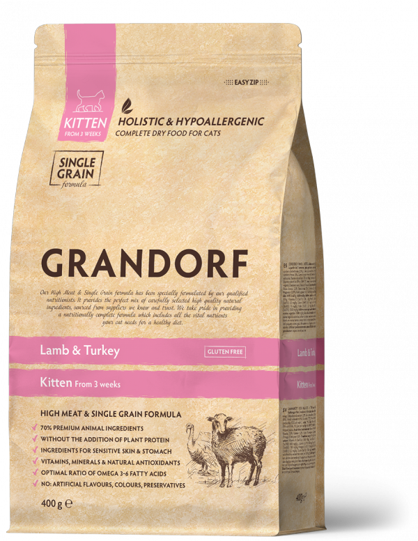 opakowanie suchej karmy Grandorf Kitten Lamb &amp; Turkey 400g