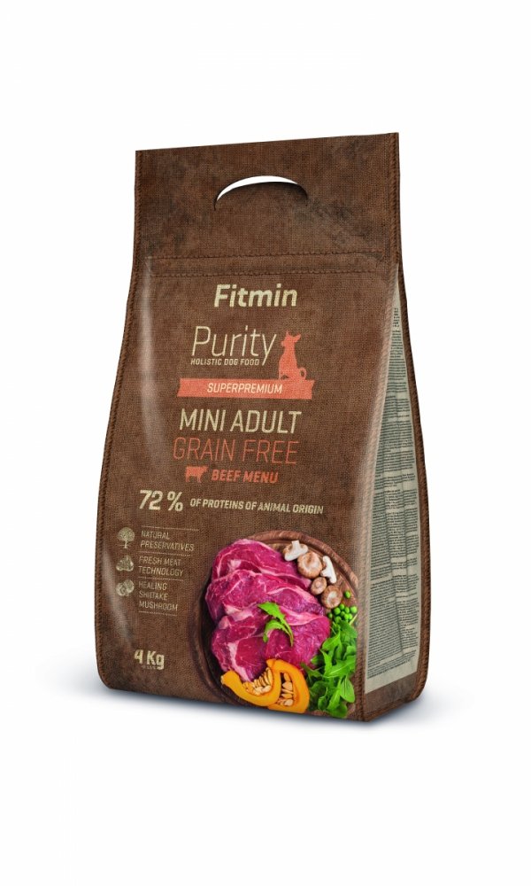 opakowanie suchej karmy Fitmin Purity dog Grain Free Adult Mini Beef 4kg