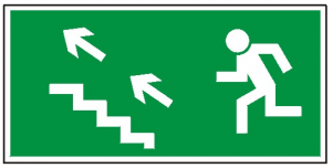 Kierunek do wyjścia drogi ewakuacyjnej schodami w górę na lewo 107 (P.F.)