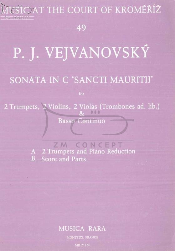 Vejvanovsky Pavel Josef: Sonata in C &quot;Sancti Mauritii&quot; for 2 Trumpets, 2 Violins, 2 Violas (Trombones ad.lib.) and Continuo - Score and parts