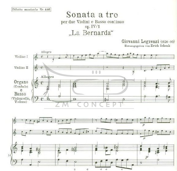 Diletto Musicale Legrenzi Giovanni:  Sonata a tre per due Violini e Basso continuo op.4/1 &quot;La Bernarda&quot;(Erich Schenk), D.13265