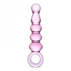 Różowe szklane dildo z uchwytem Glas Quintessence Beaded Glass Anal Slider