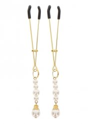 Złote zaciskane klamerki na sutki z kryształkami Taboom Tweezers With Pearls Gold