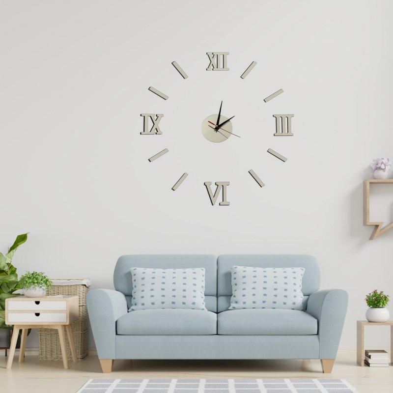 Zegar Ścienny naklejany DIY 3D regulowany rzymski srebrny 130cm