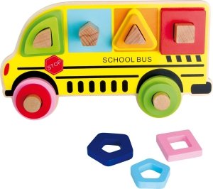 SMALL FOOT Plug Puzzle Shapes School Bus - drewniane puzzle z sorterem kształtów Autobus