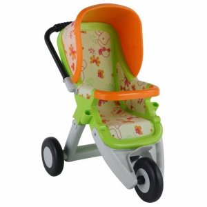 Duży wózek spacerówka  dla lalek zielono-pomarańczowy Wader QT