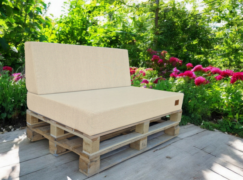 2 Poduszki Ogrodowe na Ławkę Palety Huśtawkę - poduchy 120x80 + 40 klin jasny beż