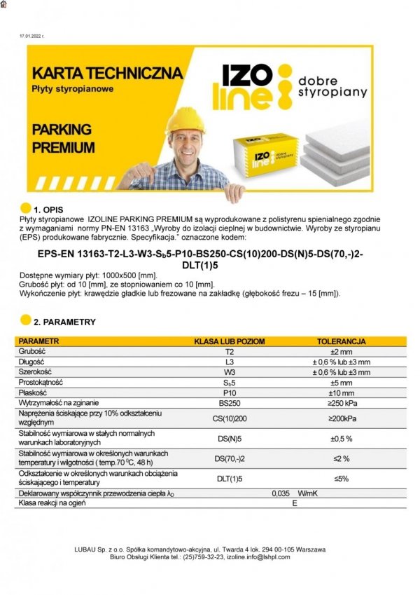 Lubau Styropian PARKING PREMIUM EPS 200 035 Paczka 