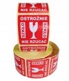 Etykieta ostrzegawcza OSTROŻNIE SZKŁO NIE RZUCAĆ 55x55mm papierowa na roli (1000szt) BULK