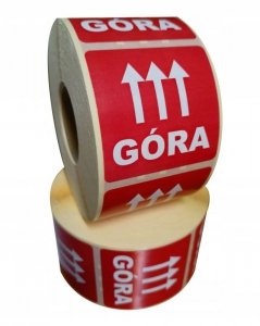 Etykieta ostrzegawcza GÓRA 77x77mm papierowa na roli (1000szt) BULK