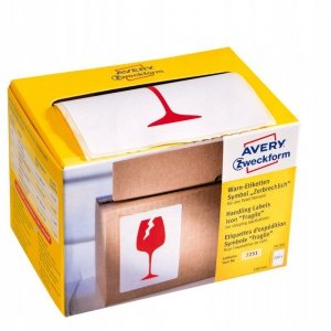 Etykieta ostrzegawcza OSTROŻNIE SZKŁO 74x100mm (200szt) 7251 AVERY ZWECKFORM