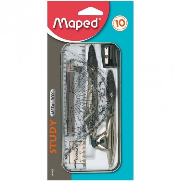 Cyrkiel MAPED STUDY w zestawie 10 elementów - metalowe etui 019409