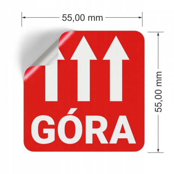 Etykieta ostrzegawcza &quot;GÓRA&quot; 55x55mm papierowa na roli (1000szt) BULK