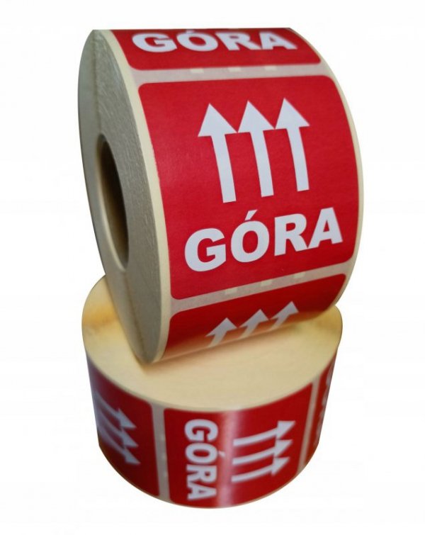 Etykieta ostrzegawcza &quot;GÓRA&quot; 77x77mm papierowa na roli (1000szt) BULK