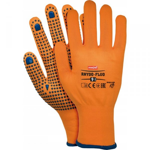Rękawice REIS RNYDO-FLUO P poliestrowe nakrapiane pcv pomarańczowe fluorescencyjne roz.10/XL