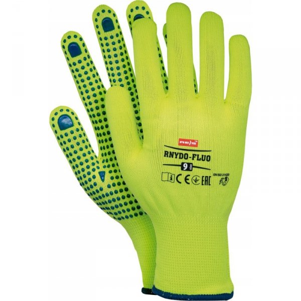 Rękawice REIS RNYDO-FLUO SE poliestrowe nakrapiane pcv seledynowe fluorescencyjne roz.9/L