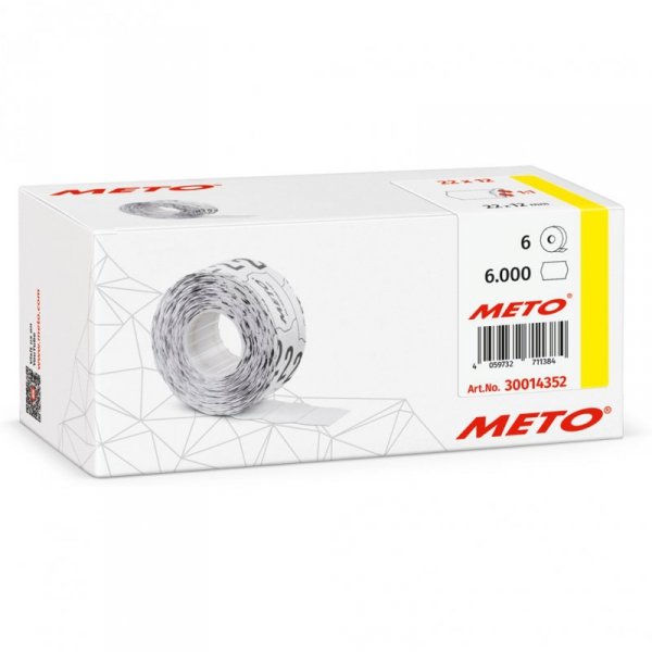 Etykiety cenowe w rolce do metkownicy jednorzędowej 22x12 mm, (6 sztuk) białe faliste, trwały klej METO M30014352