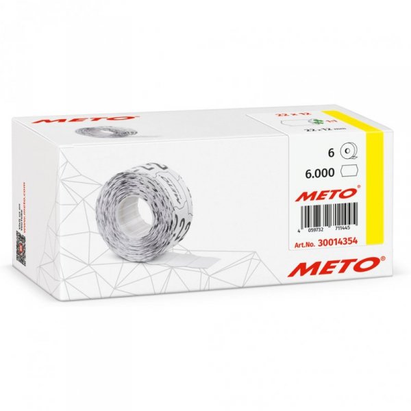 Etykiety cenowe w rolce do metkownicy jednorzędowej 22x12 mm, (6 sztuk) białe faliste, usuwalny klej METO M30014354