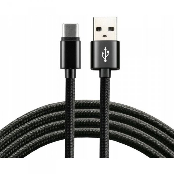 Kabel USB -&gt; USB-C 2m 3A pleciony czarny EVERACTIVE (CBB-2CB)