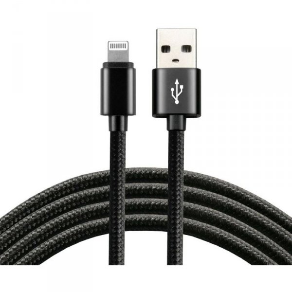 Kabel USB -&gt; Lightning 2m 2,4A pleciony czarny EVERACTIVE (CBB-2IB)