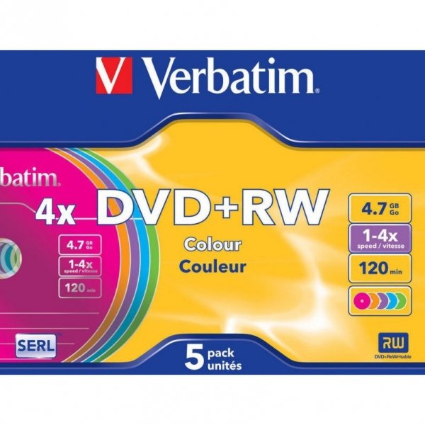 Płyta DVD+RW 4,7GB VERBATIM slim color 4x 43297
