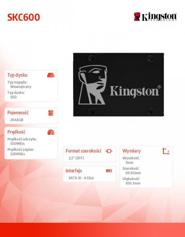 Kingston Dysk SSD KC600 SERIES 2TB SATA3 2.5&#039; 550/520 MB/s