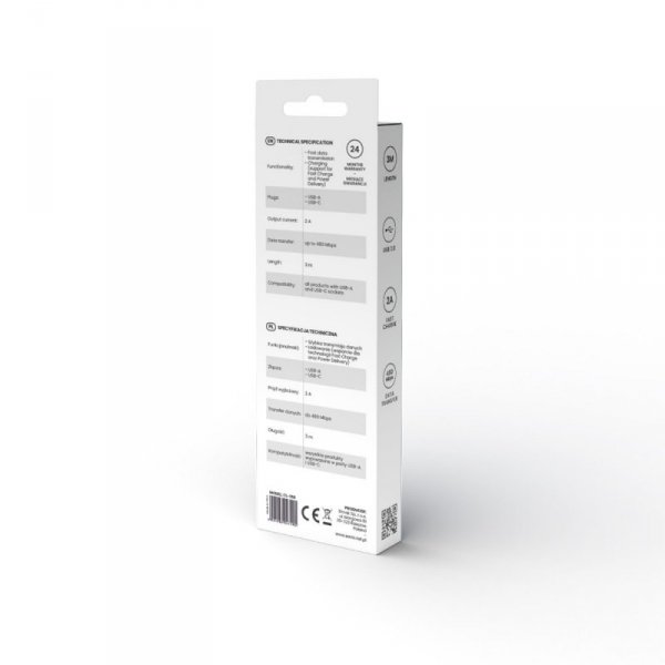 Savio Kabel USB-A - USB-C, 2A, 3m,  CL-168