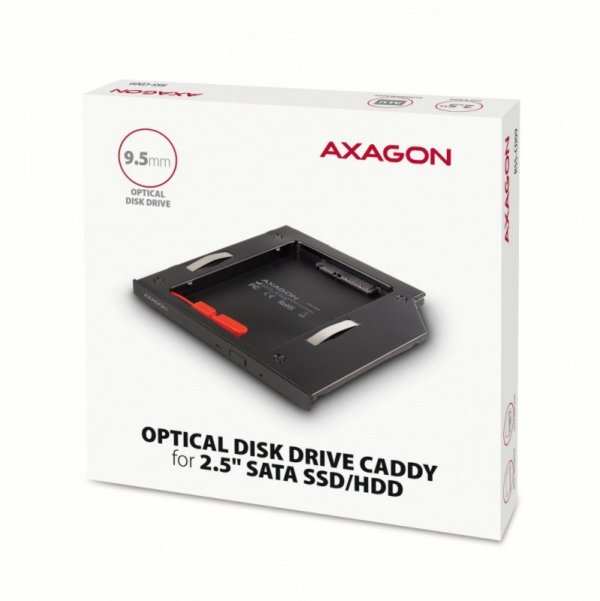 AXAGON RSS-CD09 Ramka na 2,5&quot; SSD-HDD do gniazda DVD, 9.5mm LED aluminium