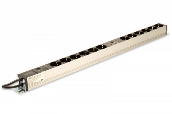 Digitus Listwa zasilająca PDU 19&quot; RACK, 12x gniazdo Schuko, 2x 2m wtyk Unischuko, 16A, zabezpieczenie przeciążeniowe, profi