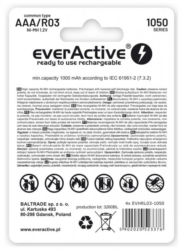 everActive Akumulatory R03/AAA 550 mAH blister 4 szt. Infinity Line technologia ready to use