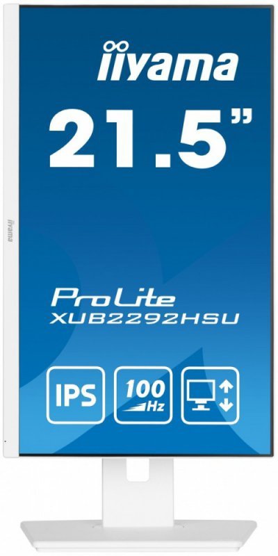 IIYAMA Monitor 21.5 cala ProLite XUB2292HSU-W6 IPS,100Hz,FreeSync,PIVOT,0.4ms,HDMI,  DP,4xUSB(3.2),2x2W,HAS(150mm), Biały