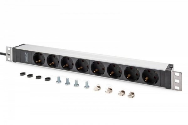 Digitus Listwa zasilająca PDU 19&quot; Rack, 8x gniazdo ze stykami ochronnymi unischuko 16A/230V, 1x wtyczka IEC C20, 16A, przew
