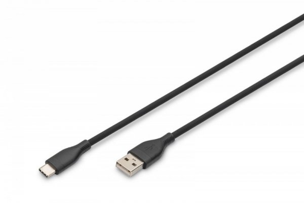 Digitus Kabel połączeniowy silikonowy USB-A - USB-C, USB 2.0 60W, 0,5m Czarny