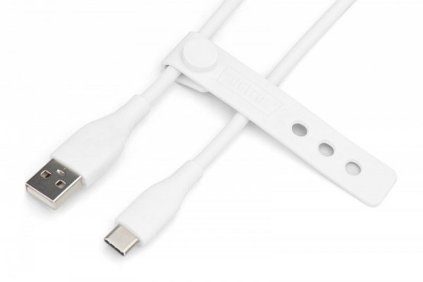 Digitus Kabel połączeniowy silikonowy USB-A - USB-C, USB 2.0 60W, 1m Biały