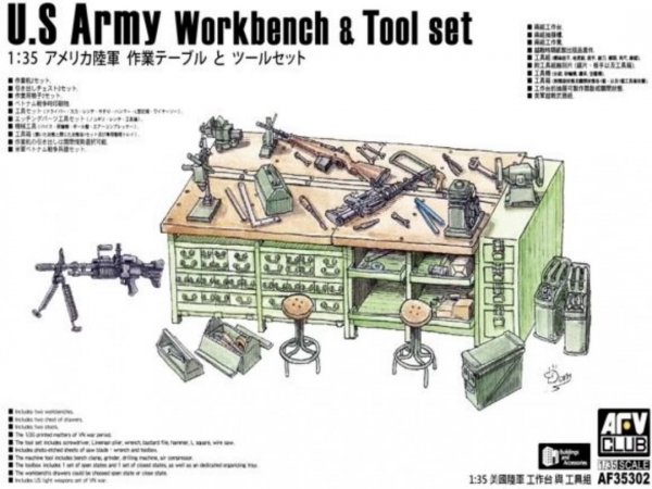 AFV Club AF35302 U.S. Army Workbench &amp; Tool set 1/35