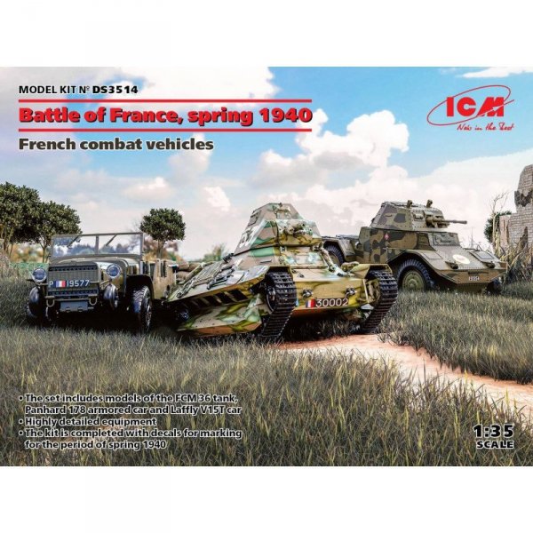 ICM DS3514 Battle of France, spring 1940 (Panhard 178 AMD-35, FCM 36, Laffly V15T)