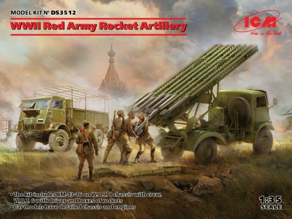 ICM DS3512 WWII Red Army Rocket Artillery (BM-13-16 on W.O.T. 8 chassis, Model W.O.T. 6, WWII Soviet BM-13-16 MLRS Vehicle Crew,
