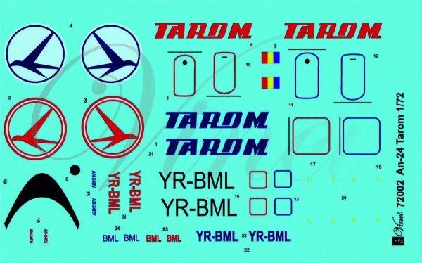 Big Model Vinci 72002 Kalkomania An-24 &quot;Tarom&quot; 1/72