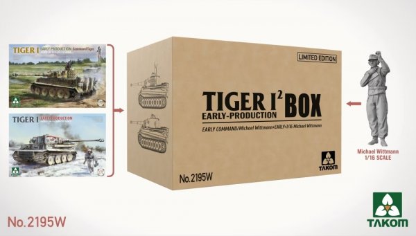 Takom 2195W Tiger I BOX Early Command Tiger 1/35 Michael Wittmann+Early+1/16 Michael Wittmann