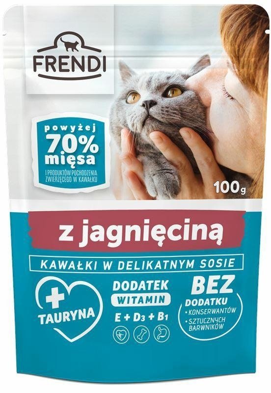 Frendi Kawałki w sosie z Jagnięciną Karton 24x100g saszetka mokra karma dla kotów