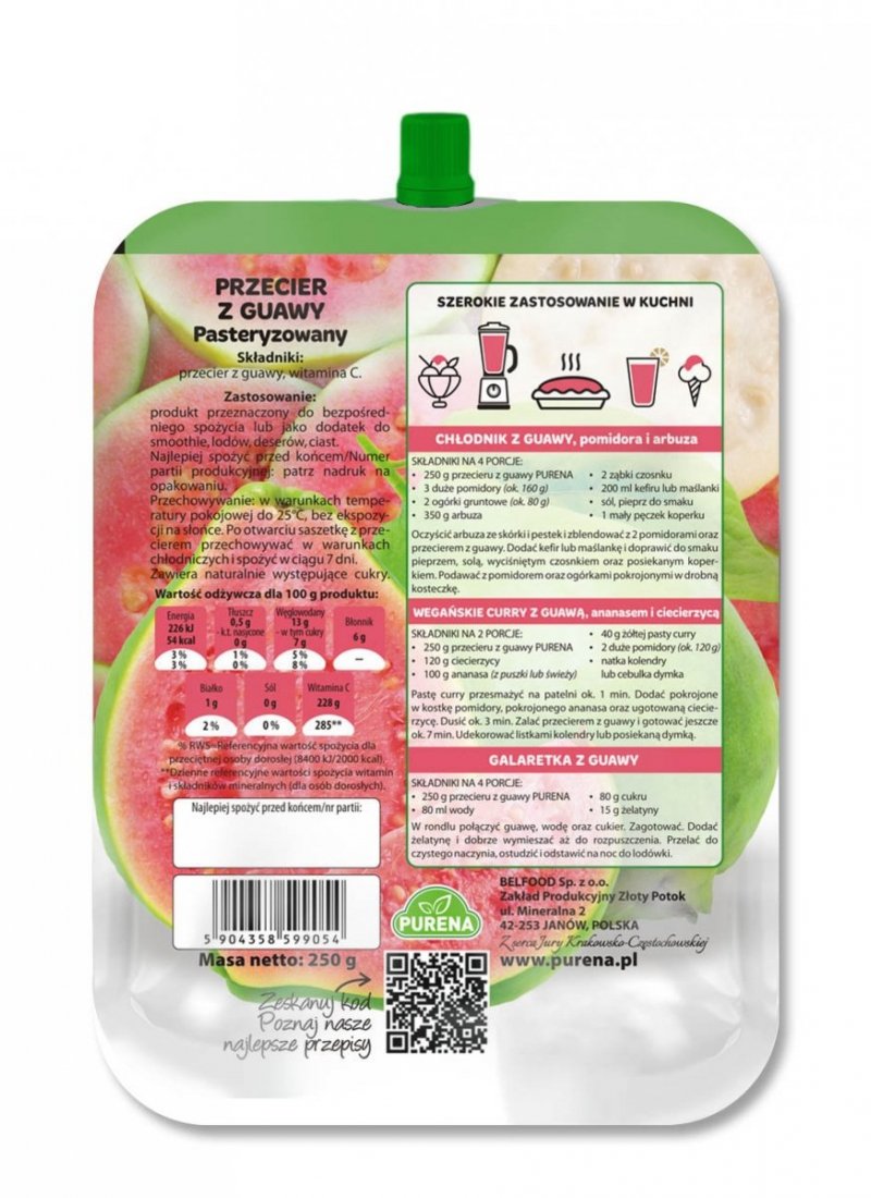 Przecier mus owocowy 100% bez cukru z guawy 250g