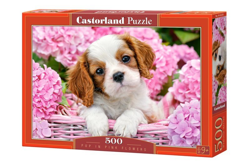 Puzzle 500 Szczenię w różowych kwiatach B-52233