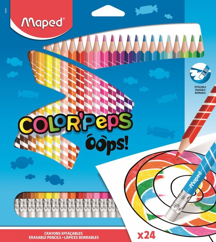 Kredki ścieralne z gumką Maped Colorpeps Oops trójkątne 24 kolory